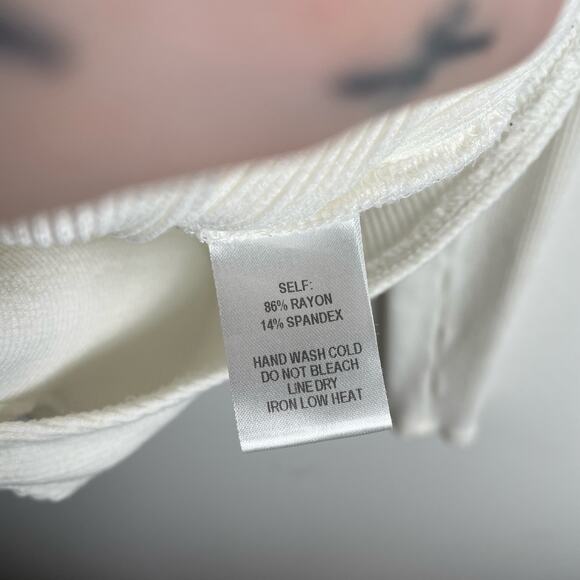 Lulus White Ribbed Knit Long Sleeve Bodysuit Faux Wrap Minimalist Size S - Picture 6 of 6